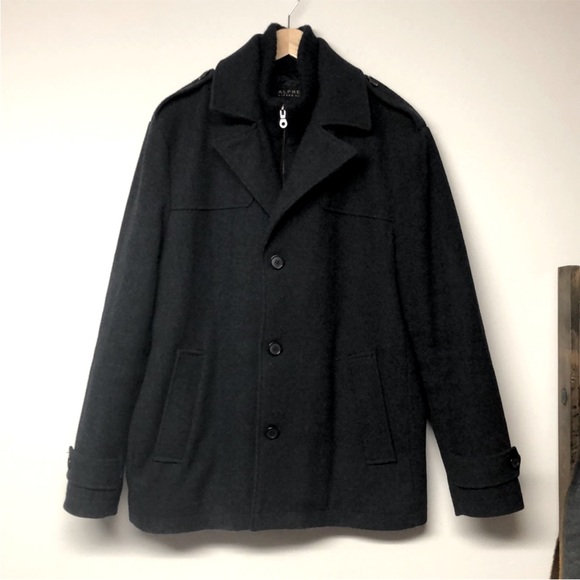 Alfred Sung Double Breasted Mock Neck Wool Peacoat - Picture 1 of 8